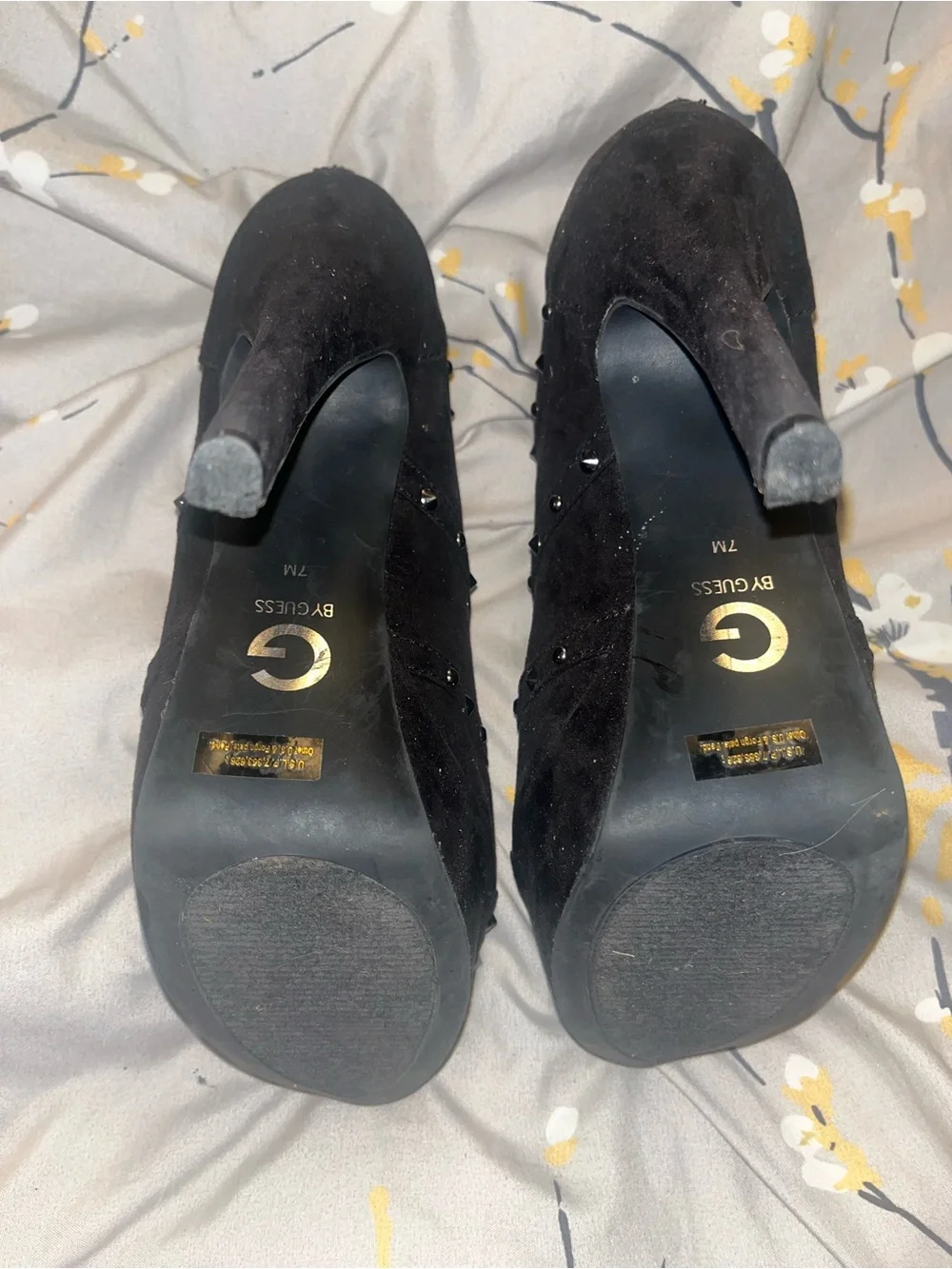 GUESS Dark Brown Studded Suede Peep-Toe Mules